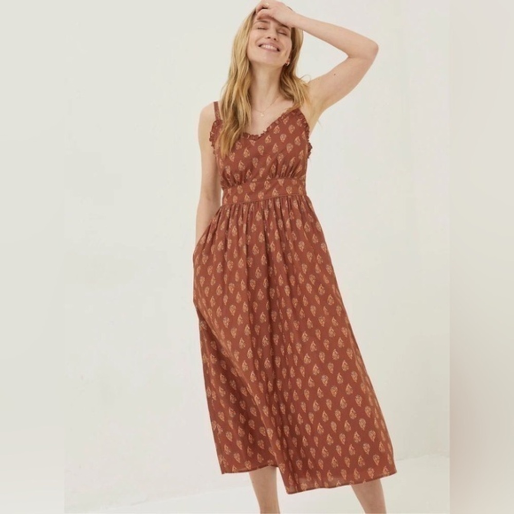 FatFace Brown Woodblock Jayden Midi Dress